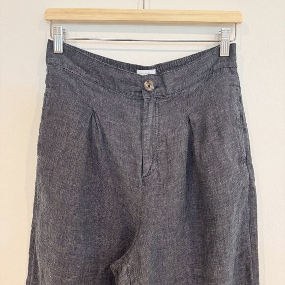 Halston 100% Linen High Rise Wide Leg Trouser Pants Lagenlook Casual Navy Blue 8 - Picture 2 of 9